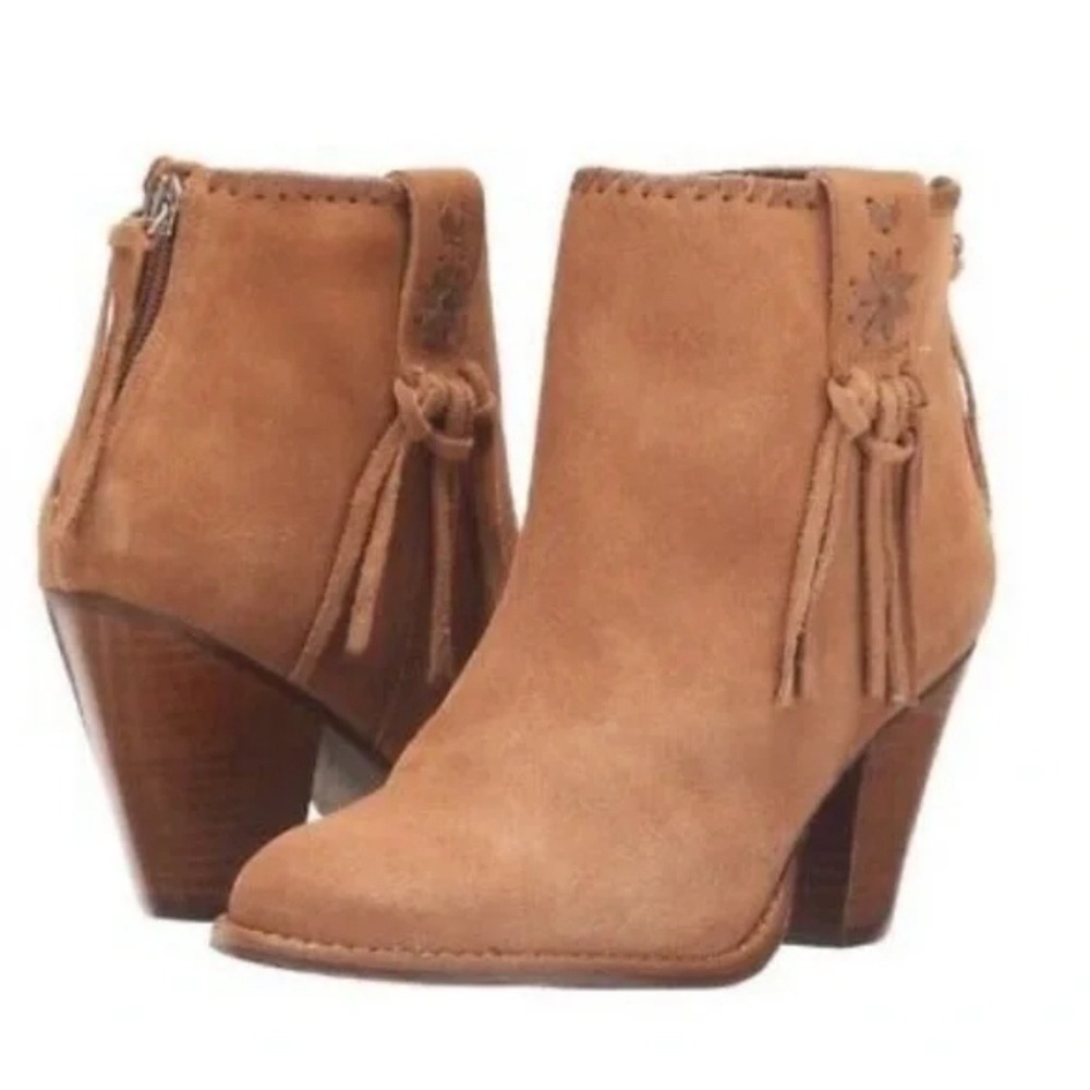 Jack Rogers Women's Suede Leather Heeled Ankle Boots Brown Western Booties